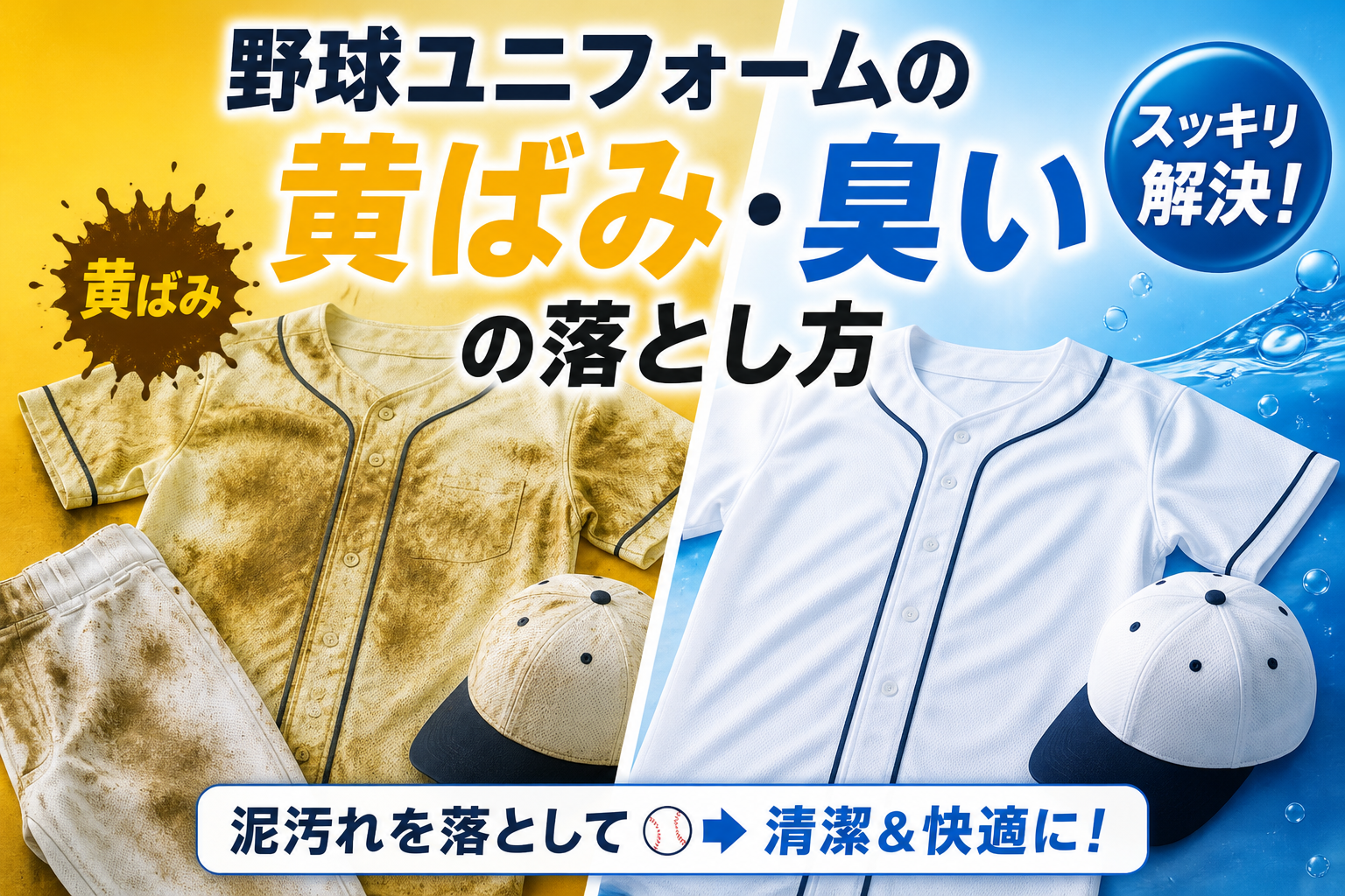 野球ユニフォームの黄ばみ・臭いの落とし方